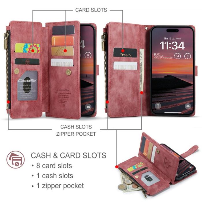 Caseme - CASEME C30 Fodral för iPhone 17 Pro med Rem och Kortfack - Röd