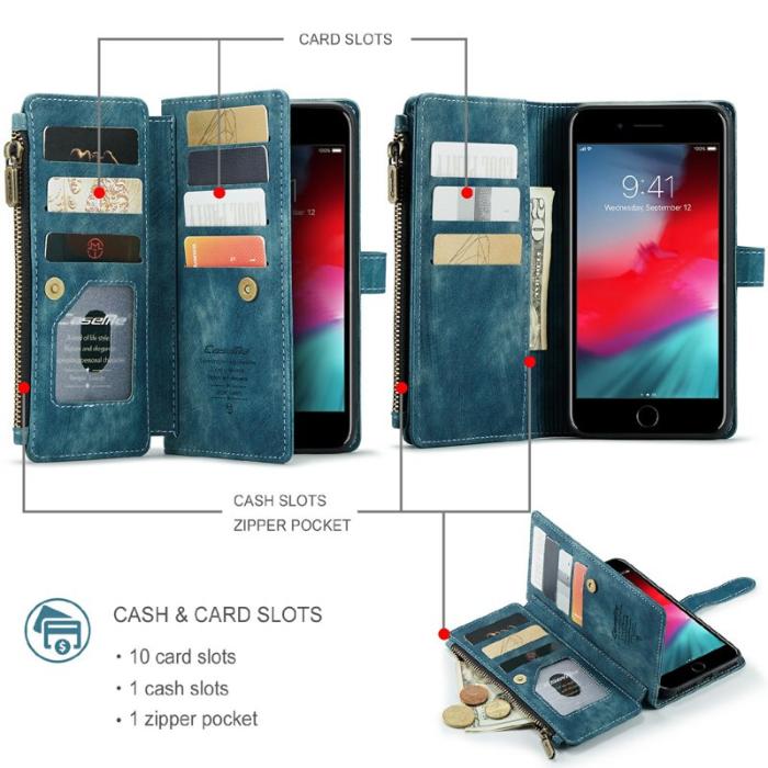 Caseme - CASEME C30 Fodral för iPhone 6/7/8 Plus med Rem - Blå