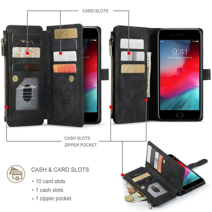 Caseme - CASEME C30 Fodral för iPhone 6/7/8 Plus med Rem - Svart