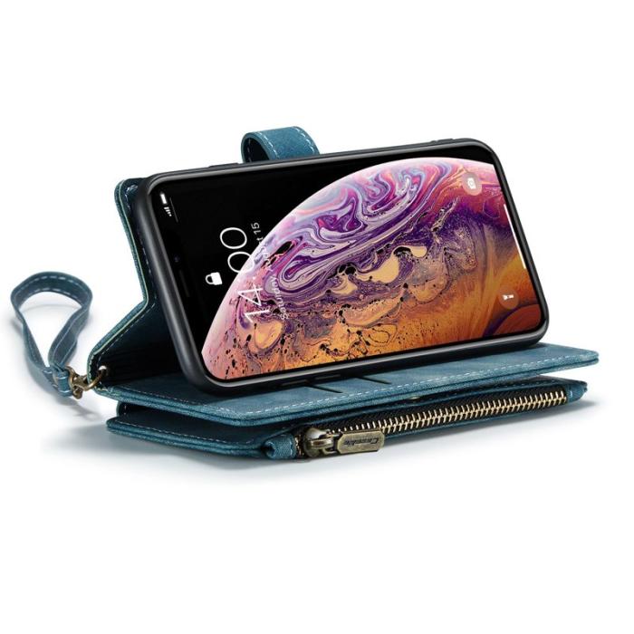 Caseme - CASEME C30 Fodral för iPhone X/XS med rem, blå PU-läder