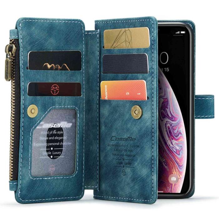 Caseme - CASEME C30 Fodral för iPhone X/XS med rem, blå PU-läder