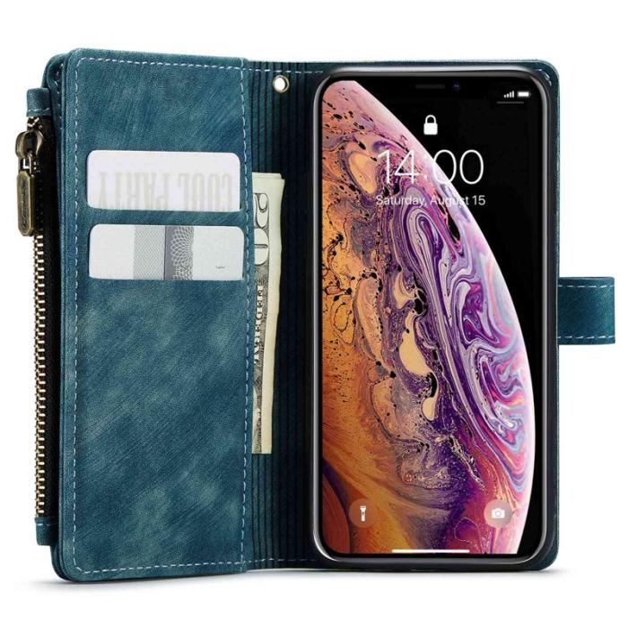 Caseme - CASEME C30 Fodral för iPhone X/XS med rem, blå PU-läder