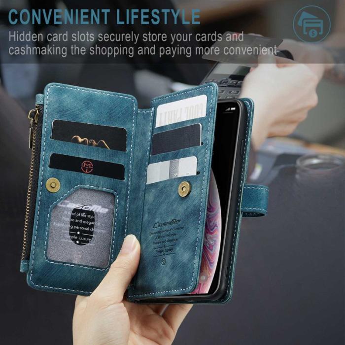 Caseme - CASEME C30 Fodral för iPhone X/XS med rem, blå PU-läder