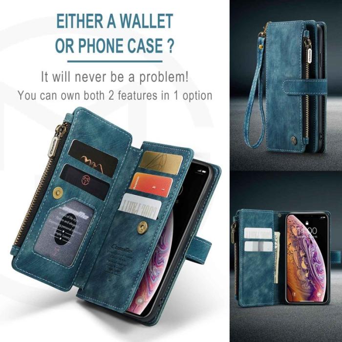 Caseme - CASEME C30 Fodral för iPhone X/XS med rem, blå PU-läder