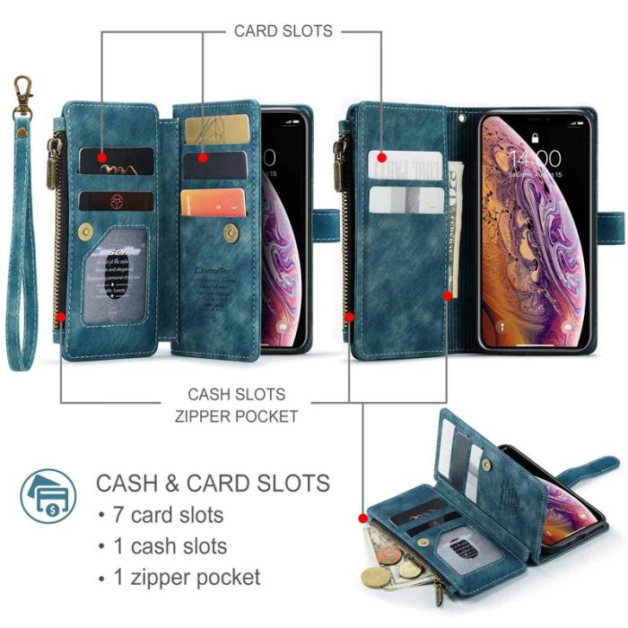 Caseme - CASEME C30 Fodral för iPhone X/XS med rem, blå PU-läder