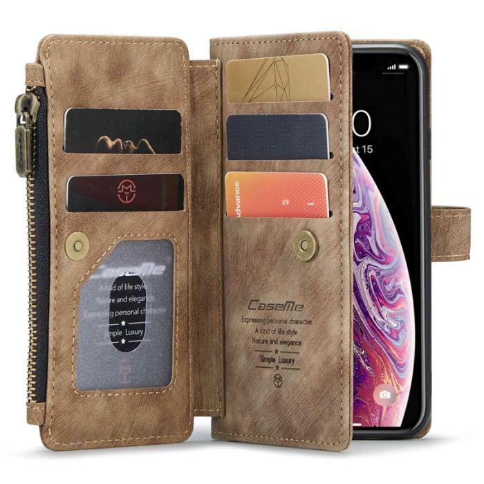 Caseme - CASEME C30 Fodral för iPhone X/XS med rem, brun PU-läder
