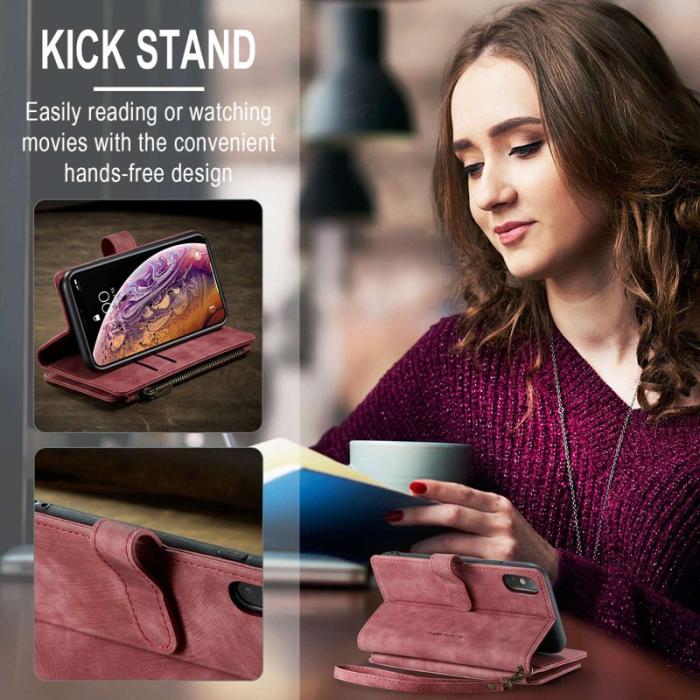 Caseme - CASEME C30 Fodral för iPhone X/XS med rem, röd PU-läder