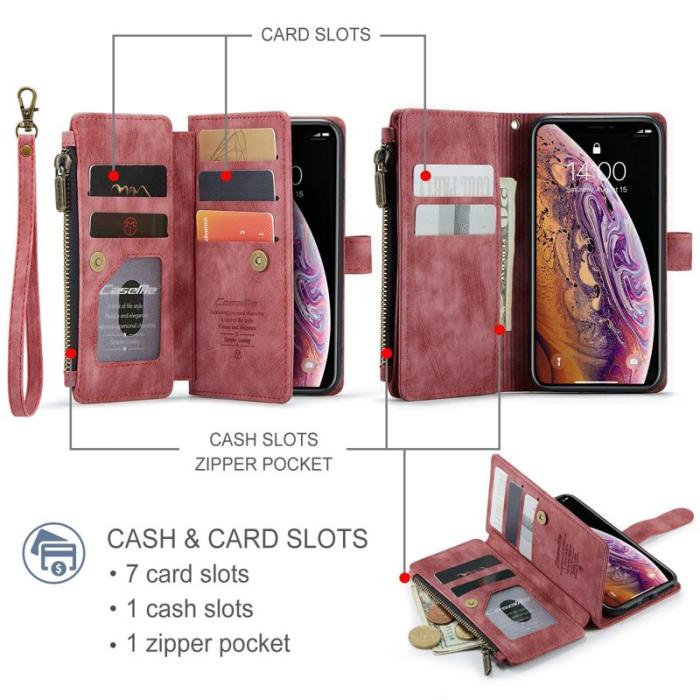 Caseme - CASEME C30 Fodral för iPhone X/XS med rem, röd PU-läder