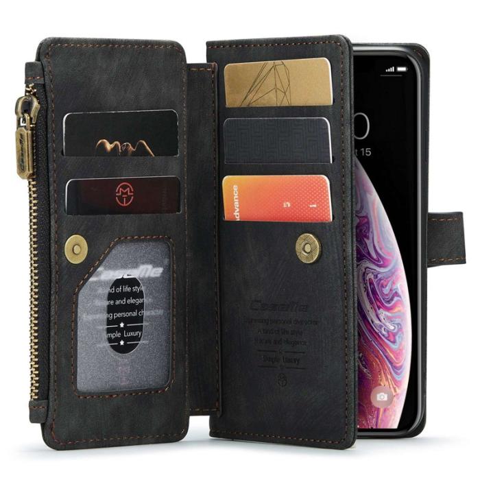 Caseme - CASEME C30 Fodral för iPhone X/XS med rem, svart PU-läder