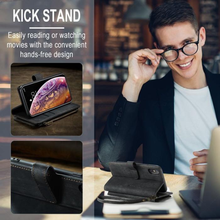 Caseme - CASEME C30 Fodral för iPhone X/XS med rem, svart PU-läder