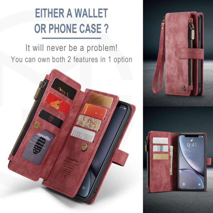 Caseme - CASEME C30 Fodral för iPhone XR med Rem och Kortfack - Röd