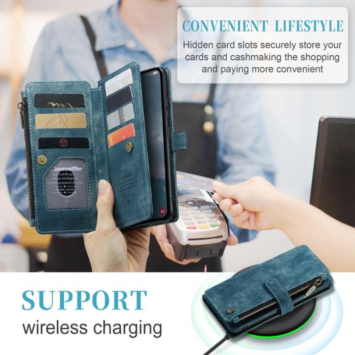 Caseme - CASEME Konstläder Plånboksfodral för Samsung Galaxy A54 5G med rem - Blå