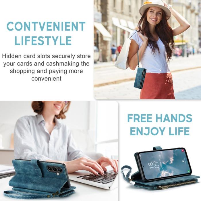 Caseme - CASEME Konstläder Plånboksfodral för Samsung Galaxy A54 5G med rem - Blå