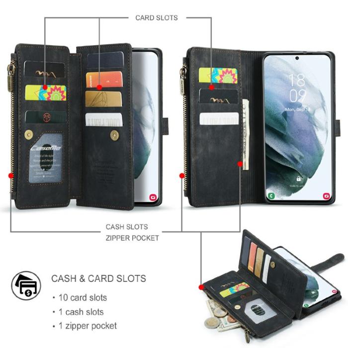 Caseme - CASEME C30 Fodral för Samsung Galaxy S21 - Svart PU Läder