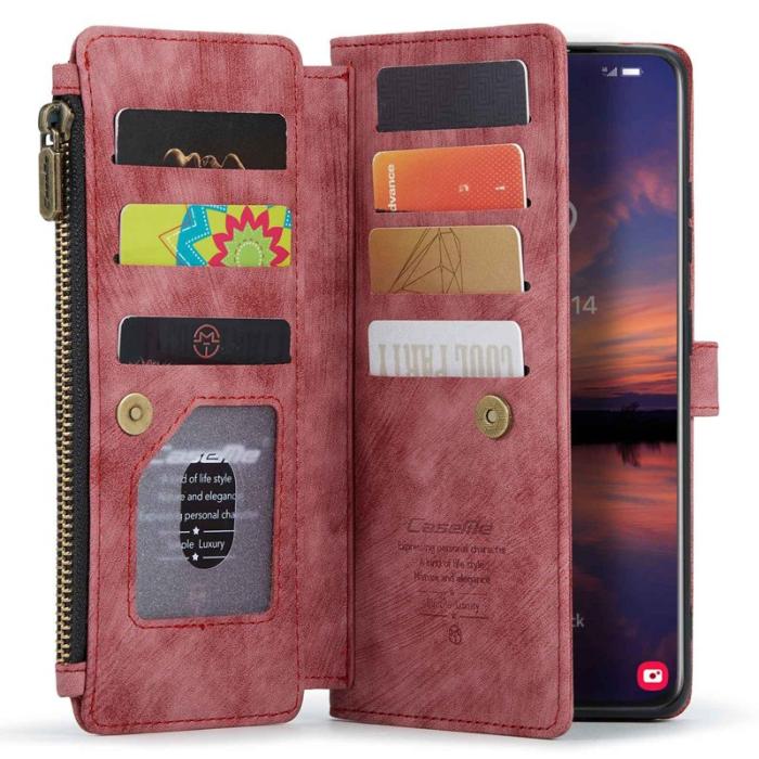 Caseme - CASEME Konstläder Plånboksfodral för Samsung Galaxy S22+ 5G Röd