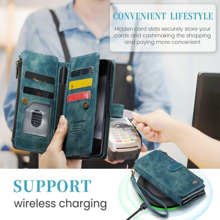 Caseme - CASEME Konstläder Plånboksfodral för Samsung Galaxy Z Fold6 5G - Blå