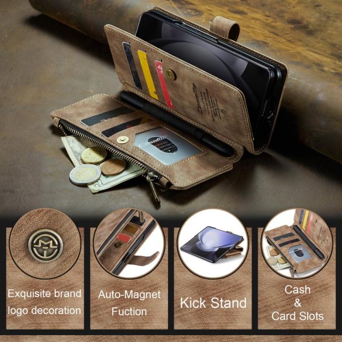 Caseme - CASEME Konstläder Plånboksfodral för Samsung Galaxy Z Fold6 5G - Brun