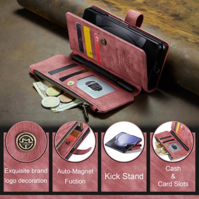Caseme - CASEME Konstläder Plånboksfodral för Samsung Galaxy Z Fold6 5G - Röd