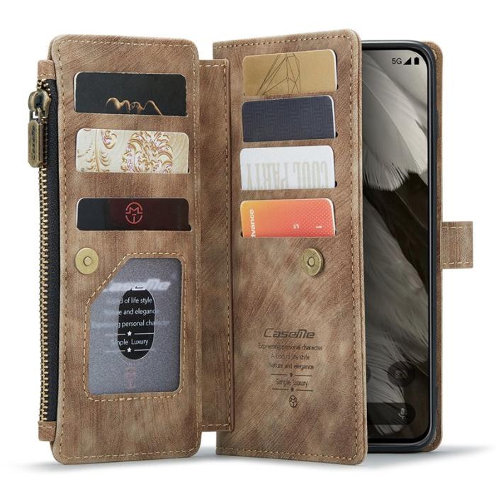 Caseme - CASEME Konstläder Plånboksfodral till Google Pixel 8 med Rem - Brun