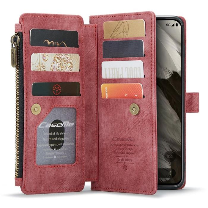 Caseme - CASEME C30 Plånboksfodral till Google Pixel 8 med rem, röd Konstläder