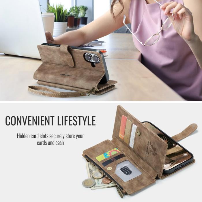 Caseme - CASEME C30 Fodral till iPhone 16 med Rem och Kortfack - Brun