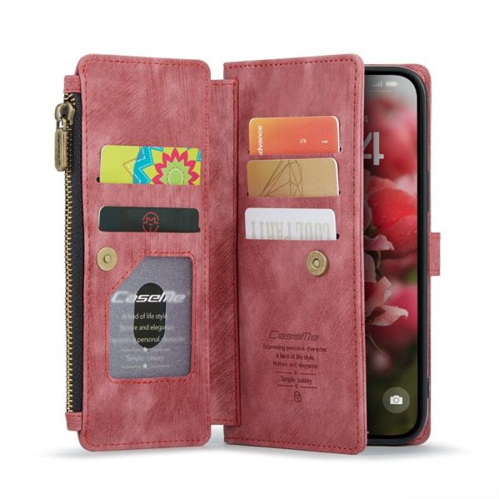 Caseme - CASEME C30 Fodral till iPhone 16 Plus med rem, röd PU-läder