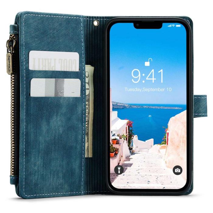 Caseme - CASEME C30 iPhone 14 Fodral med Kortfickor och Dragkedja Blå