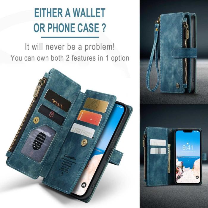 Caseme - CASEME C30 iPhone 14 Fodral med Kortfickor och Dragkedja Blå