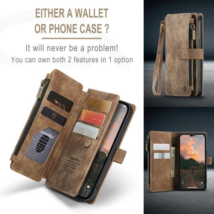 Caseme - CASEME C30 iPhone 14 Pro Fodral med Dragkedja Brun