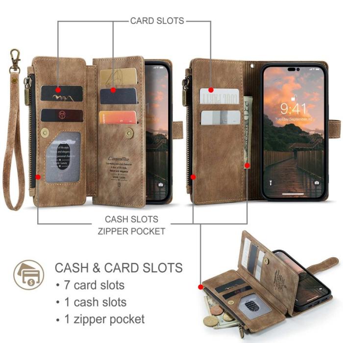 Caseme - CASEME C30 iPhone 14 Pro Fodral med Dragkedja Brun