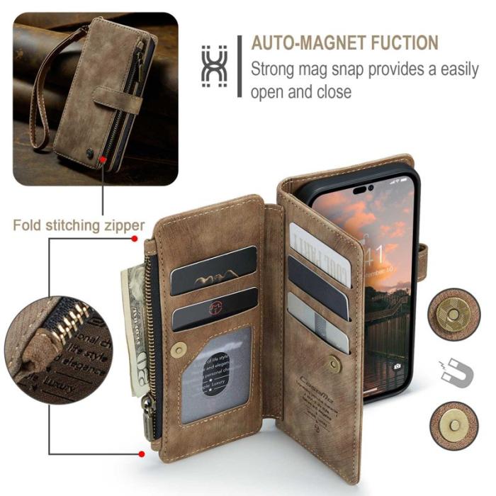 Caseme - CASEME C30 iPhone 14 Pro Fodral med Dragkedja Brun