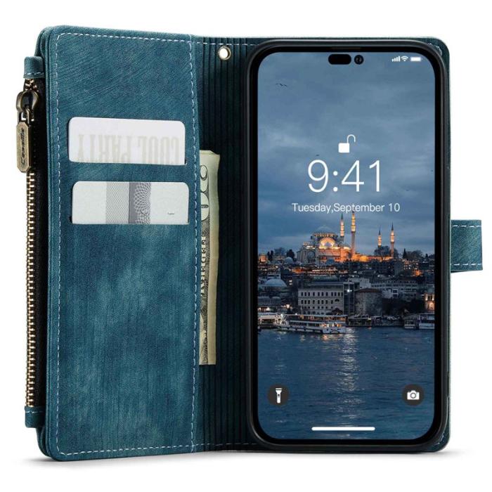 Caseme - CASEME C30 iPhone 14 Pro Fodral PU Läder Blå med Kortfack