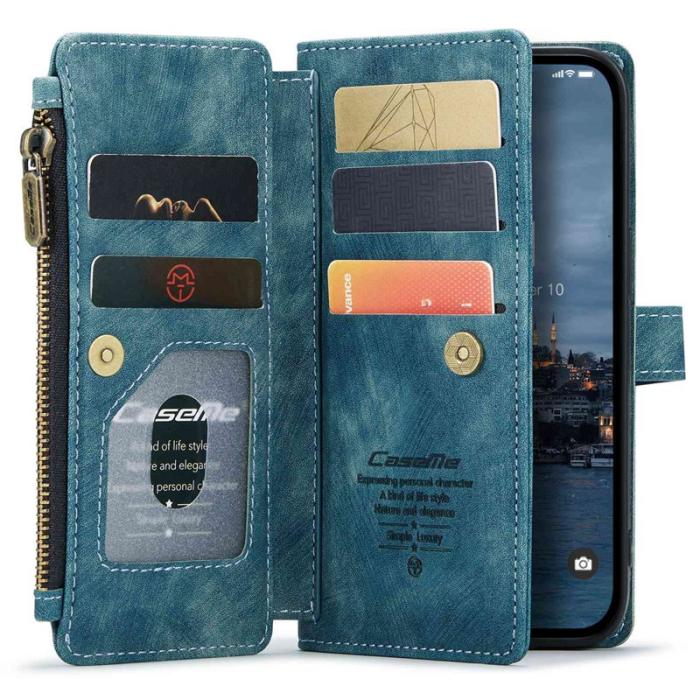 Caseme - CASEME C30 iPhone 14 Pro Fodral PU Läder Blå med Kortfack