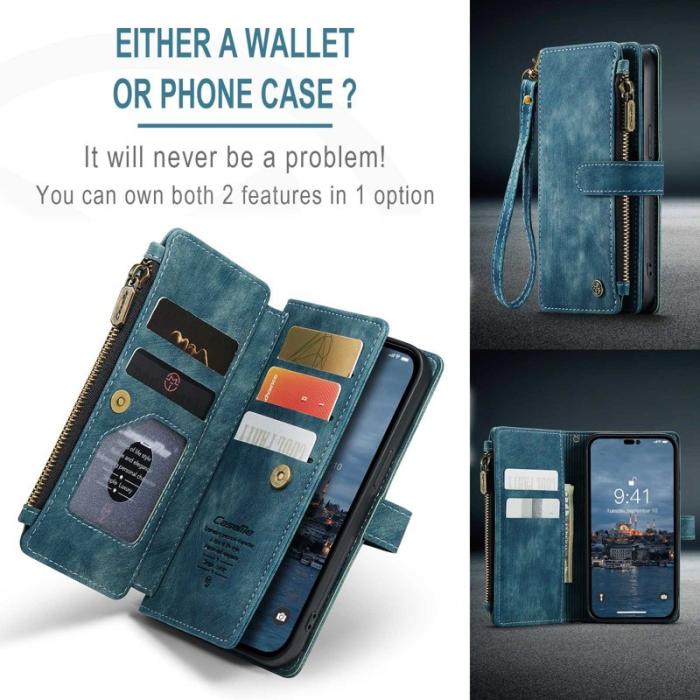 Caseme - CASEME C30 iPhone 14 Pro Fodral PU Läder Blå med Kortfack