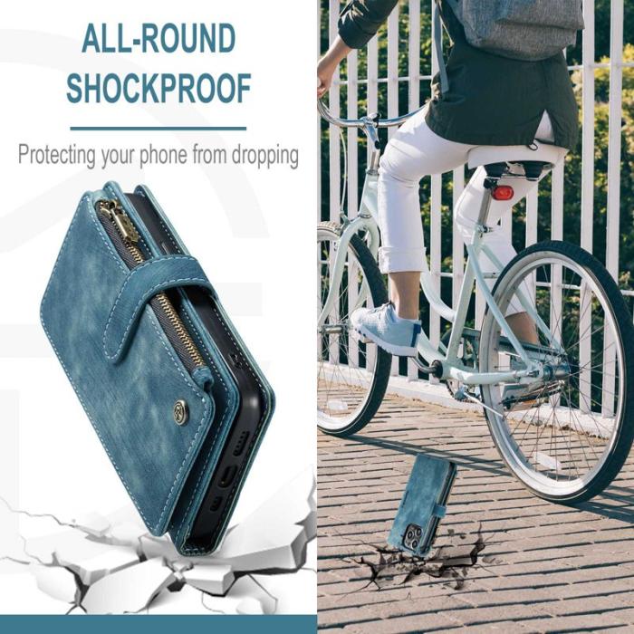 Caseme - CASEME C30 iPhone 14 Pro Fodral PU Läder Blå med Kortfack