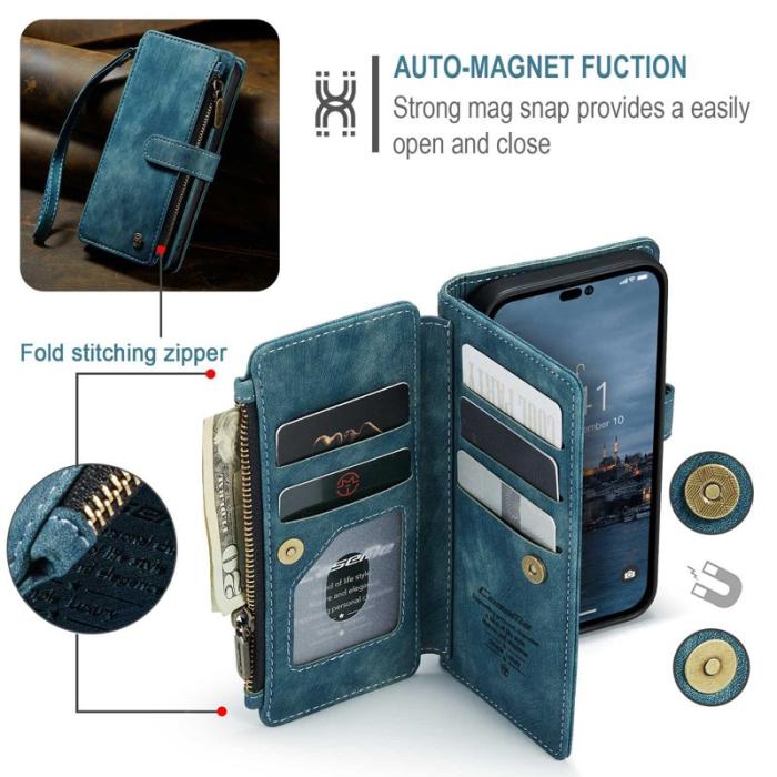 Caseme - CASEME C30 iPhone 14 Pro Fodral PU Läder Blå med Kortfack