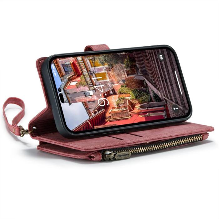 Caseme - CASEME C30 iPhone 14 Pro Fodral PU Läder Röd med Kortfack