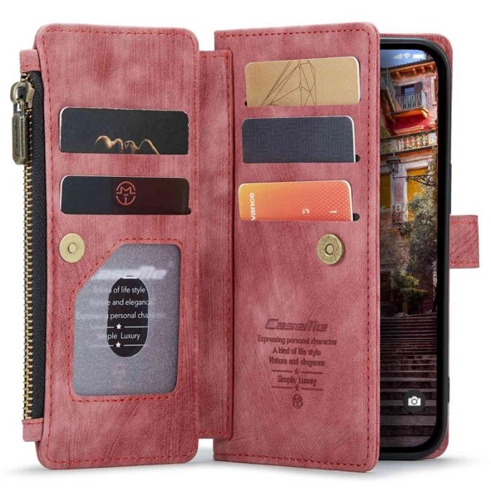 Caseme - CASEME C30 iPhone 14 Pro Fodral PU Läder Röd med Kortfack