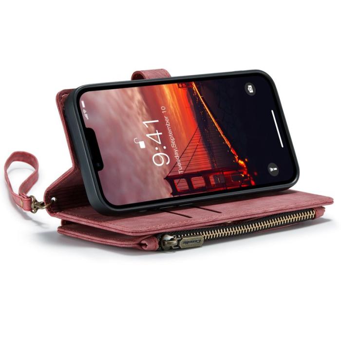 Caseme - CASEME C30 iPhone 14 Skal med kortfack och dragkedja - Röd