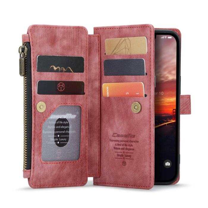 Caseme - CASEME C30 iPhone 14 Skal med kortfack och dragkedja - Röd