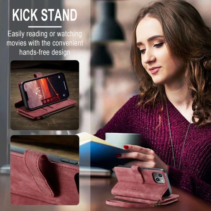 Caseme - CASEME C30 iPhone 14 Skal med kortfack och dragkedja - Röd