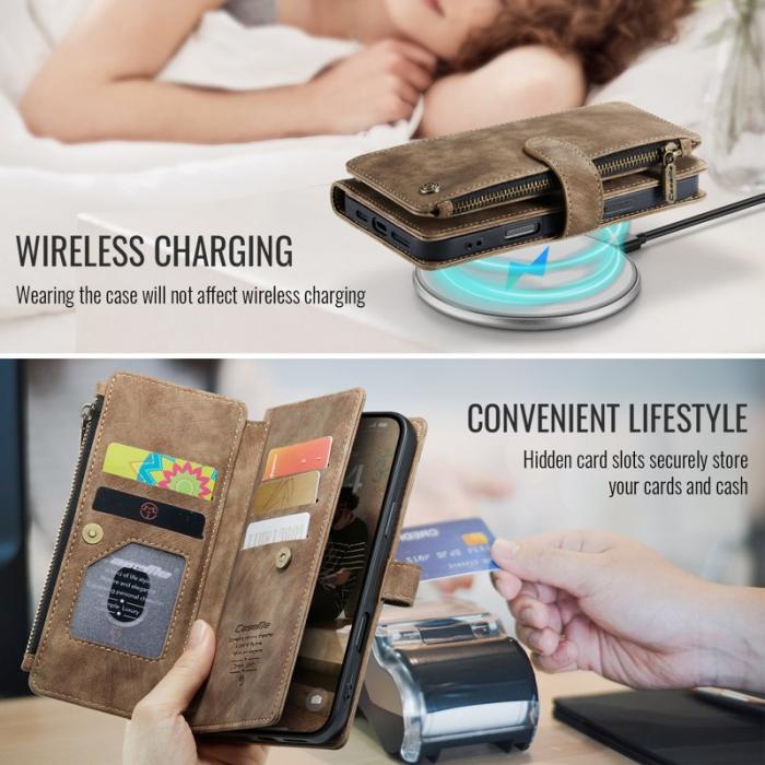 Caseme - CASEME C30 iPhone 17 Plånboksfodral Läder med 10 Kortfack - Brun