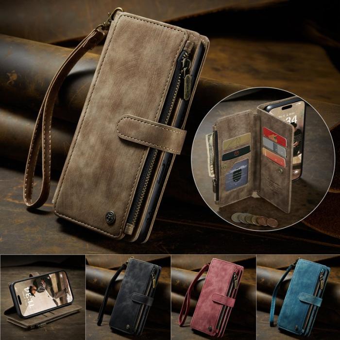 Caseme - CASEME C30 iPhone 17 Plånboksfodral Läder med 10 Kortfack - Brun