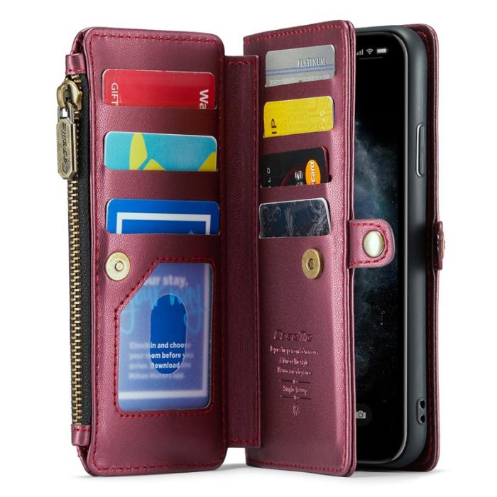 Caseme - CASEME C36 iPhone 11 Pro Max Läderfodral med kortfack Vinröd
