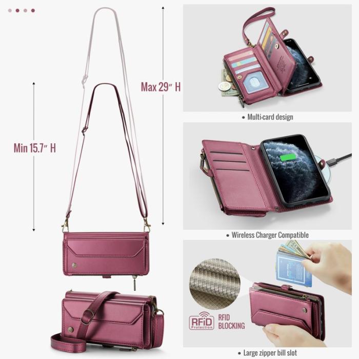 Caseme - CASEME C36 iPhone 11 Pro Max Läderfodral med kortfack Vinröd