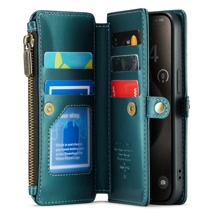 Caseme - CASEME C36 iPhone 15 Pro läderfodral med kortfack - Grön