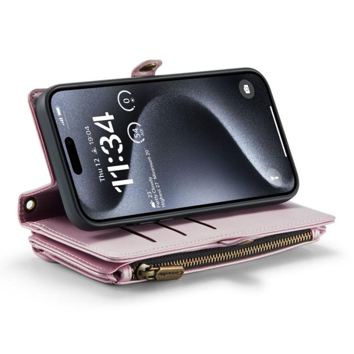 Caseme - CASEME C36 iPhone 15 Pro Max Läderfodral med kortfack - Rosa