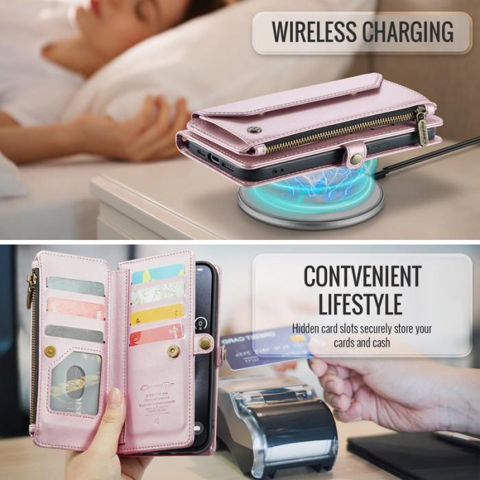 Caseme - CASEME C36 iPhone 15 Pro Max Läderfodral med kortfack - Rosa