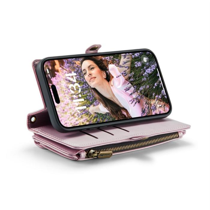 Caseme - CASEME C36 iPhone 16 Plus Läderfodral med Dragkedja - Rosa