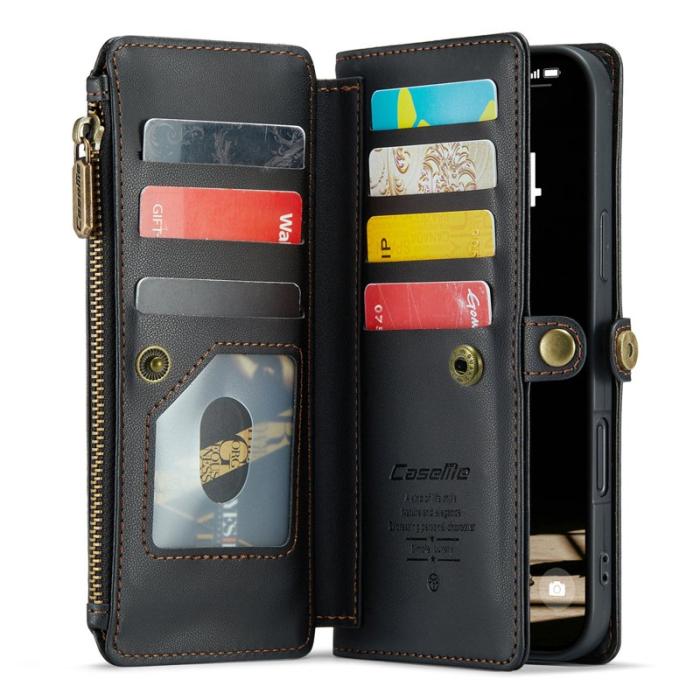 Caseme - CASEME C36 iPhone 16 Plus Läderfodral med Dragkedja - Svart